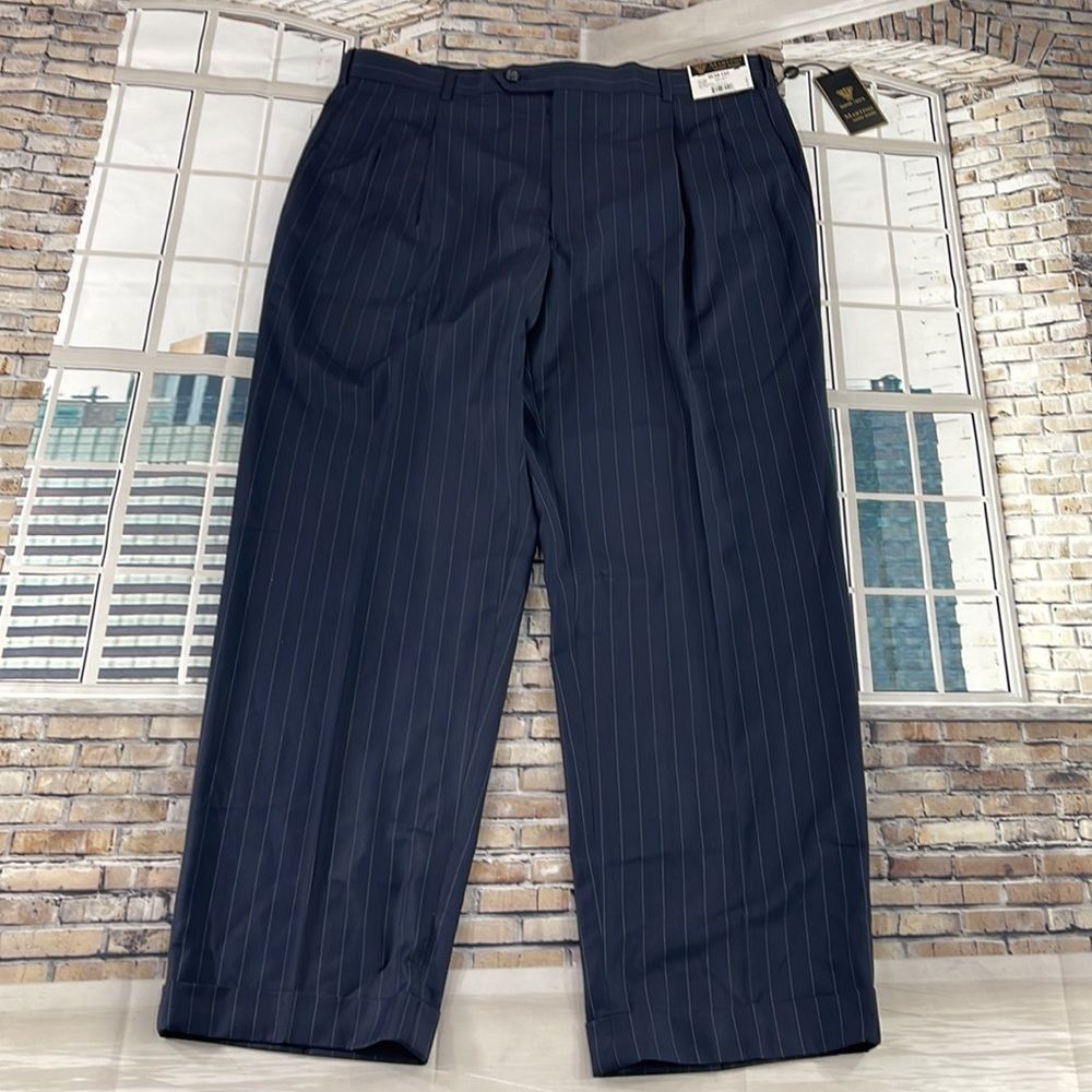 NWT Men’s Martino Blue Pint Striped 4 Pocket Dress Pants (38) GM10